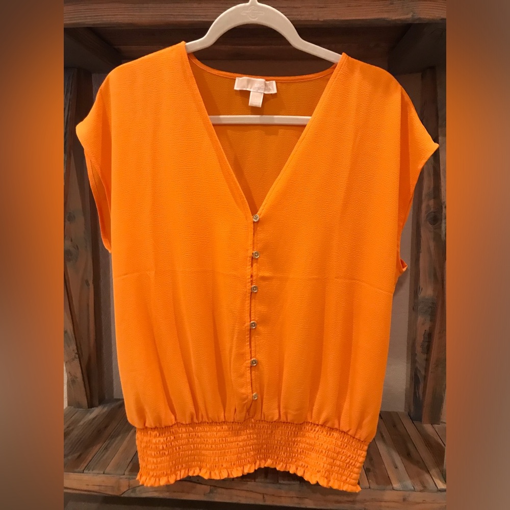 *Michael Kors* Shirt Bundle Orange Button-Down Blouse & Striped Shirt (Size L) - Picture 4 of 12